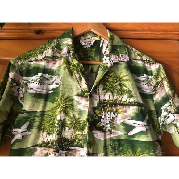 Vintage 90s Pacific Legend Airplanes & Palm Trees Hawaiian Shirt Size L - Picture 6 of 10